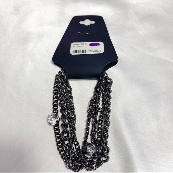 NEW multi chain bracelet with sparkly charms black metal chain size adjustment. - Picture 3 of 4